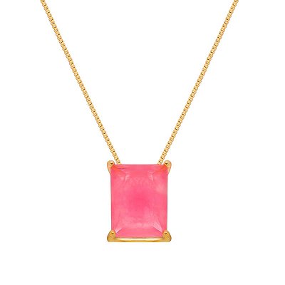Colar Dourado de Pedra Retangular Rosa