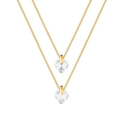 Colar Dourado Duplo de Coração em Cristal