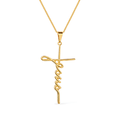 Colar Dourado Religioso de Cruz Jesus