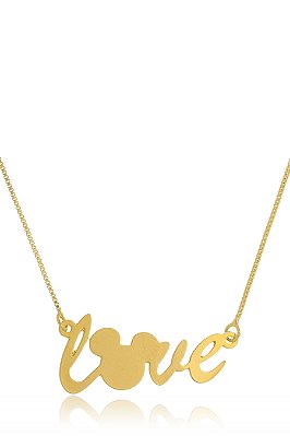 Colar Personalizado Love Mickey Folheado Em Ouro Ouro 18k