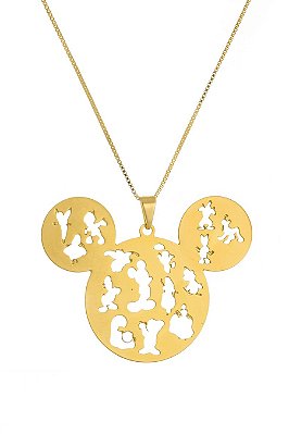Colar Personalizado Mickey Com Personagens Vazados Folheado Em Ouro 18k