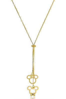 Colar Personalizado Gravata Mickey E Minnie  Folheado Em Ouro 18k