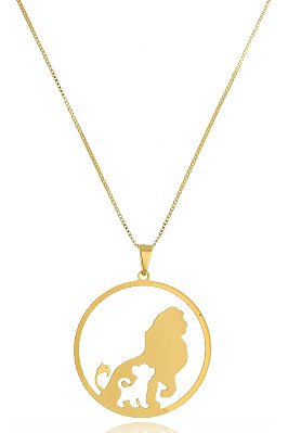 Colar Personalizado Mufasa E Simba Rei Leão  Folheado Em Ouro 18k