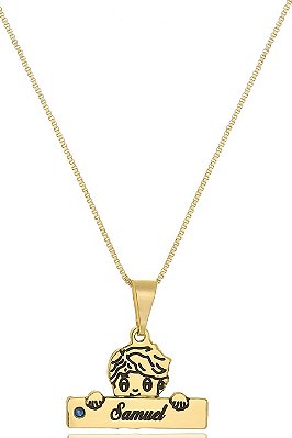 Colar Personalizado Menino Com Nome  Folheado Em Ouro 18k