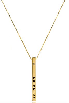 Colar Personalizado Na Vertical Com Nome Folheado Em Ouro 18k