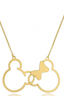 Colar Personalizado Mickey E Minnie Entrelaçados  Folheado Em Ouro 18k