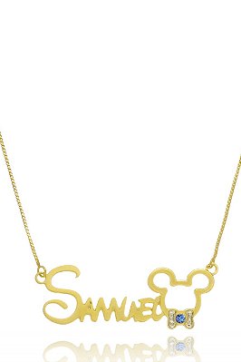 Colar Personalizado Com Nome Mickey E Minnie Folheado Em Ouro 18k