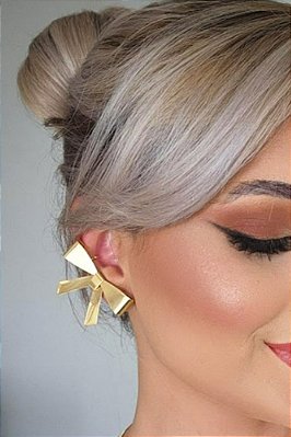Brinco Ear Cuff Laço Grande Banhado Em Ouro 18k