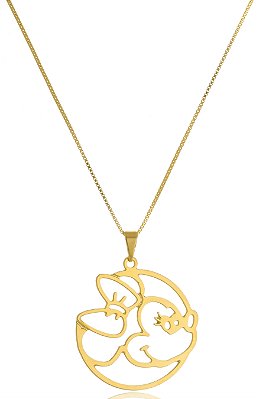 Colar Personalizado Minnie Vazado Folheado Em Ouro 18k