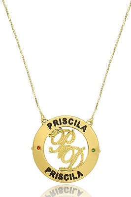 Colar Personalizado Mandala Circunferencial Com Nomes E Iniciais No Meio