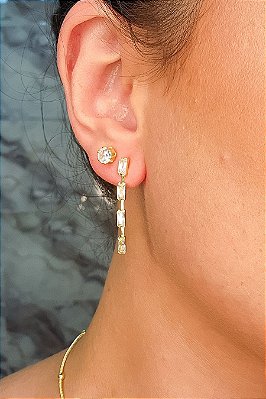 Brinco Corrente De Zircônias Banhado Em Ouro 18k