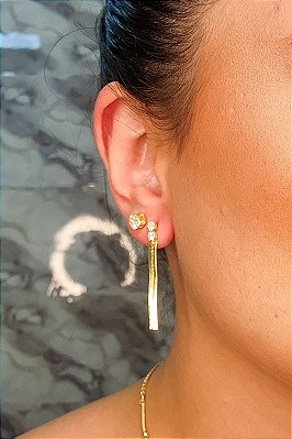 Brinco De Fita Com Zircônia Banhado Em Ouro 18k