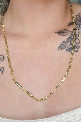 Colar Longo Elo Duplo Banhado Em Ouro 18k Masculino