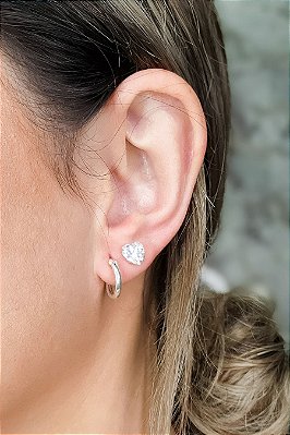 Brinco De Coração Grande Com Zircônia Em Prata 925