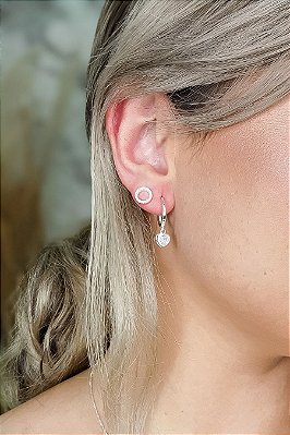 Brinco De Argolinha Coração De Zircônia Em Prata 925