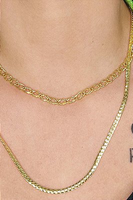 Colar Duplo Com Correntes Grossas Banhado Em Ouro 18k