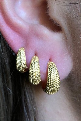 Trio De Brincos Argolinhas Grossas Banhado Em Ouro 18k