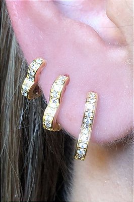 Trio De Brincos De Coração Banhado Em Ouro 18k