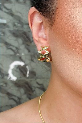 Brinco Argola De Losango Banhado Em Ouro 18k