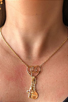 Colar Com Pingente Da Fé, Da Paz E Da Gratidão Banhado Em Ouro 18k