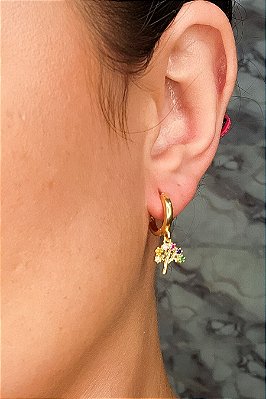 Brinco Argolinha De árvore Da Vida Banhado Em Ouro 18k