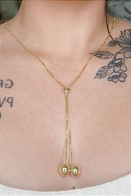 Colar Regulável Com Bolas Na Ponta Banhado Em Ouro 18k