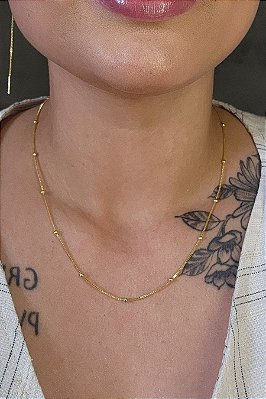 Colar Corrente Italiana Com Bolinha Dourada Banhado Em Ouro 18k