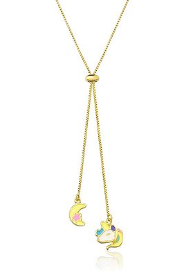 Colar Personalizado Gravata Nuvem E Unicórnio  Folheado Em Ouro 18k