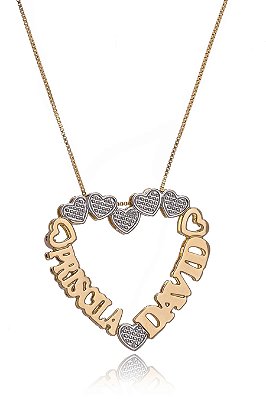 Colar Personalizado Mandala Coração E Mini Corações Em Ródio