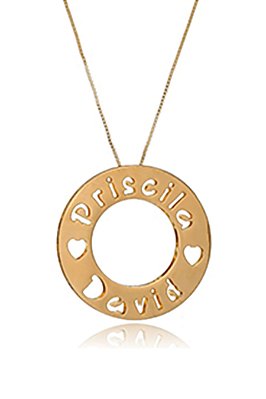 Colar Personalizado Mandala Vazado Com Nome E Mini Corações