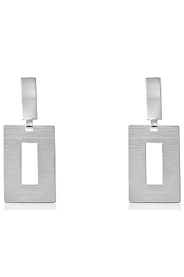 Brinco Com Fio Retangular Banhado Em Ródio Branco