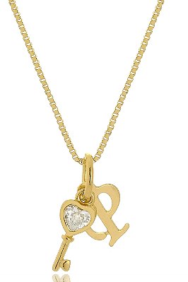 Colar Personalizado Chave Com Detalhes Em Zircônia E Inicial