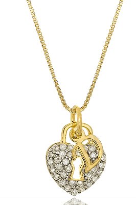 Colar Personalizado Coração Cadeado De Zircônia E Inicial