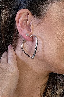 Brinco Argola De Coração Banhado Em Ródio Branco