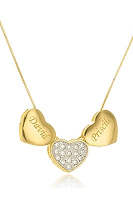 Colar Personalizado Corações Com Nomes E Zircônia