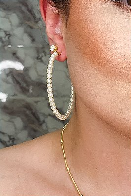 Brinco De Argola Com Pérolas Pequenas Banhado Em Ouro 18k