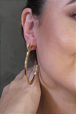 Brinco Argola Grande Clássica Banhado Em Ouro 18k