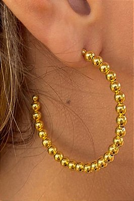 Brinco Argola Grande De Bolinha Dourada Banhado Em Ouro 18k