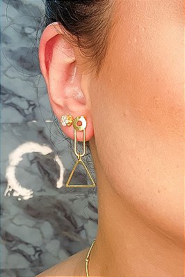 Brinco Médio Com Formas Geométricas Banhado Em Ouro 18k