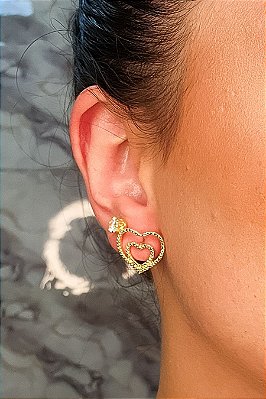 Brinco De Coração Dourado Pequeno Banhado Em Ouro 18k