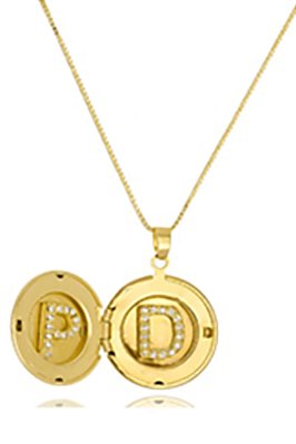 Colar Personalizado Surpresa Com Iniciais Em Zircônia Folheado Em Ouro 18k
