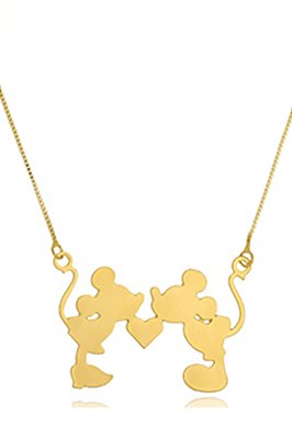 Colar Personalizado Mickey E Minnie Folheado Em Ouro 18k