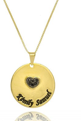 Colar Personalizado Circular Chapado Com Coração Em Zircônia E Nomes
