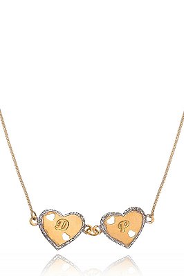 Colar Personalizado Corações Detalhes Em Ródio E Iniciais