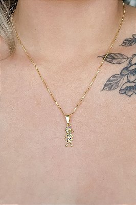 Colar Pingente Menino Com Zircônia Colorida Banhado Em Ouro 18k