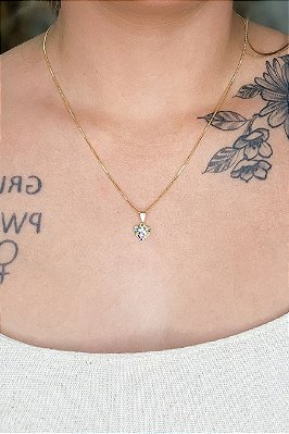 Colar Pingente Coração Com Zircônia Multicolor Banhado Em Ouro 18k