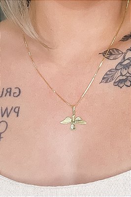 Colar Pingente Do Espírito Santo Banhado Em Ouro 18k
