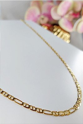 Colar Corrente Com Elos Sequenciados Banhado Em Ouro 18k Masculino
