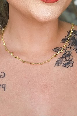 Colar Corrente Com Bolinhas Banhado Em Ouro 18k