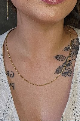 Colar Com Corrente De Bolinha E Palito Banhado Em Ouro 18k